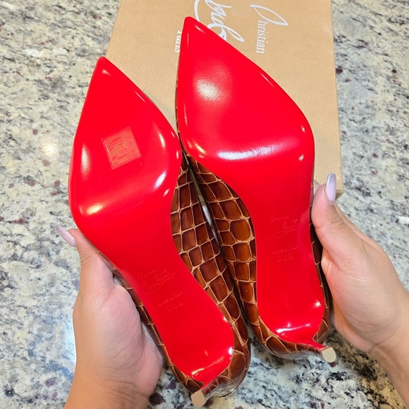 NEW Christian Louboutin Kate Cognac Croc Embossed Leather Pumps Size 38.5 - Picture 10 of 12